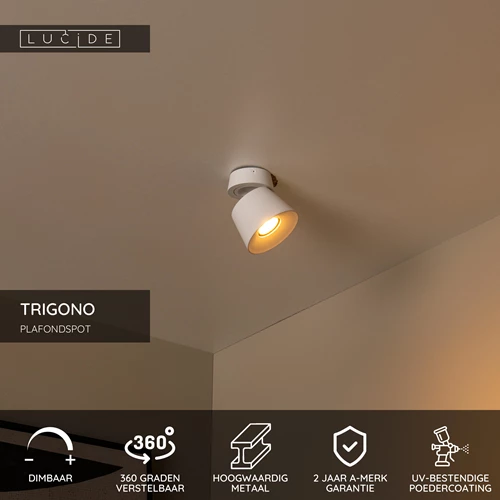 Lucide TRIGONO - Plafondspot - Ø 10,5 cm - 1xGU10 - Wit - USP